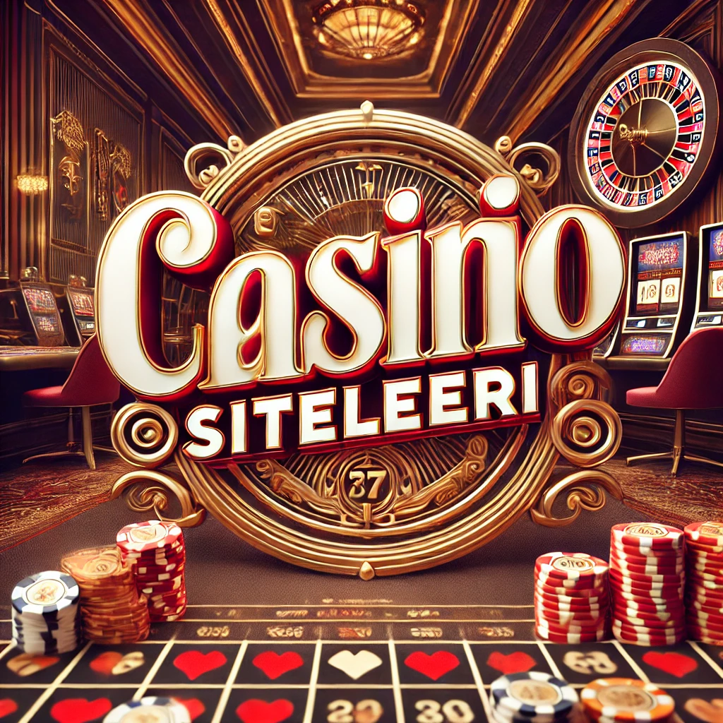 Casino Siteleri" yazılı, dijital slot makineleri, dönen rulet çarkı ve poker fişlerinin bulunduğu yüksek enerjili bir online casino arayüzü.