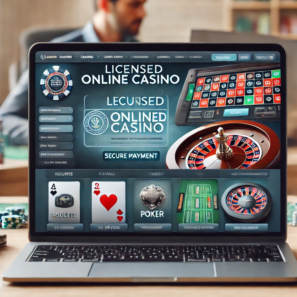 Lisanslı bir çevrim içi casino sitesinin ana sayfası açık bir dizüstü bilgisayar ekranı